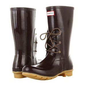 Hunter Espresso Ackley Lace Rain Boots size 5M/6F